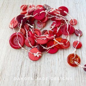 6 FT Button Garland, Red, Farmhouse Garland, Primitive Garland, Christmas Decor,